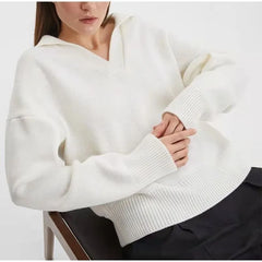 Chic Polo Collar Casual Oversized Solid Color Knitted Christmas Sweater Sweaters-L