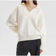 Chic Polo Collar Casual Oversized Solid Color Knitted Christmas Sweater Ivory / S Sweaters-L