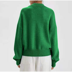 Chic Polo Collar Casual Oversized Solid Color Knitted Christmas Sweater Sweaters-L