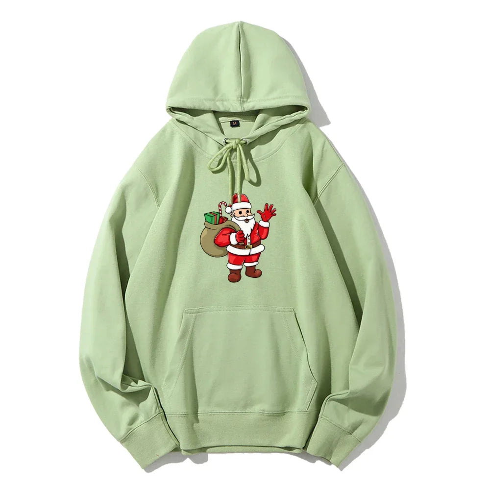 Jolly Santa Claus Cartoon Print Long Sleeve Chic Christmas Hoodie Light Green / S Hoodies-L