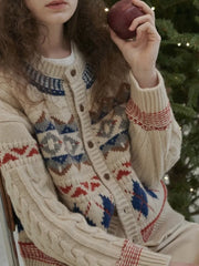 Vintage Christmas Twisted Floral Cardigan Cardigan-241208