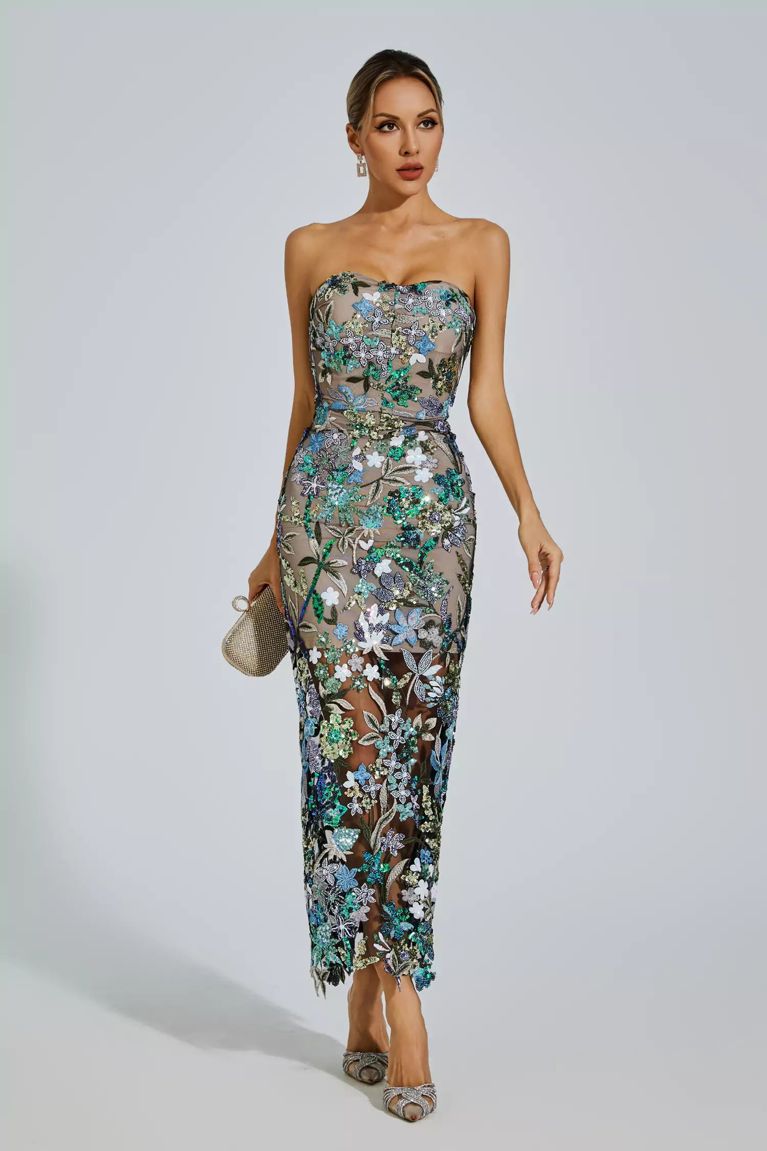 Jessica's Off Shoulder Embroidered Sequin Dress - HELLA TREND