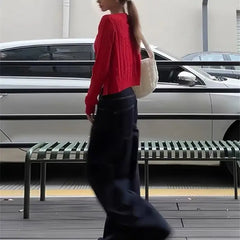 Chic Versatile Slim Fit Red Fashionable Twist Wool Warm Knit Christmas Sweater Sweaters-L