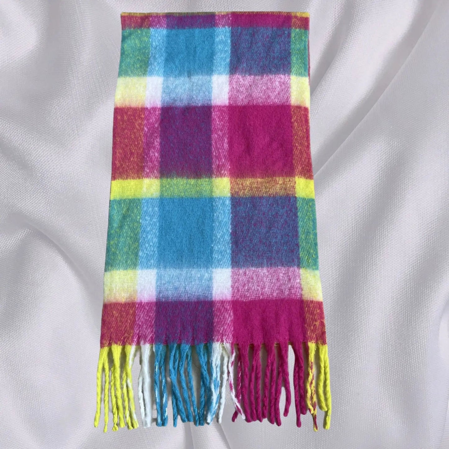 Plaid Coarse Tassel Imitation Cashmere Scarf for Autumn Winter Warmth