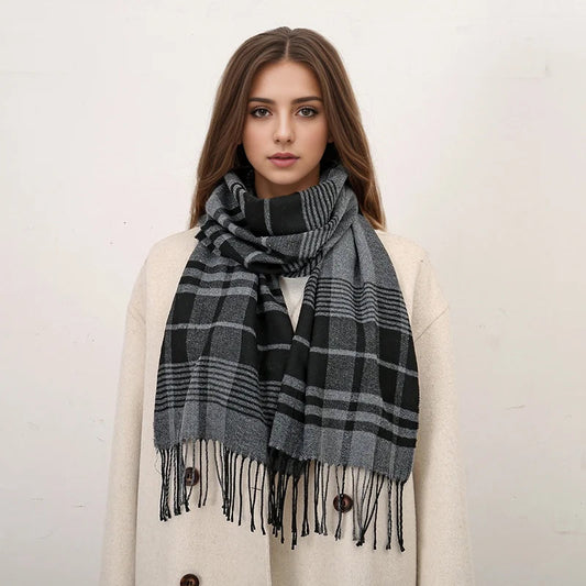 Plaid Print Cashmere Winter Pashmina Scarf with Tassels