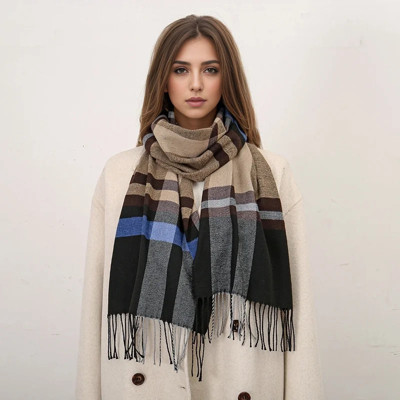 Plaid Print Cashmere Winter Pashmina Scarf - Luxury Travel Essential