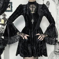Lace Patchwork Flare Mini Dress