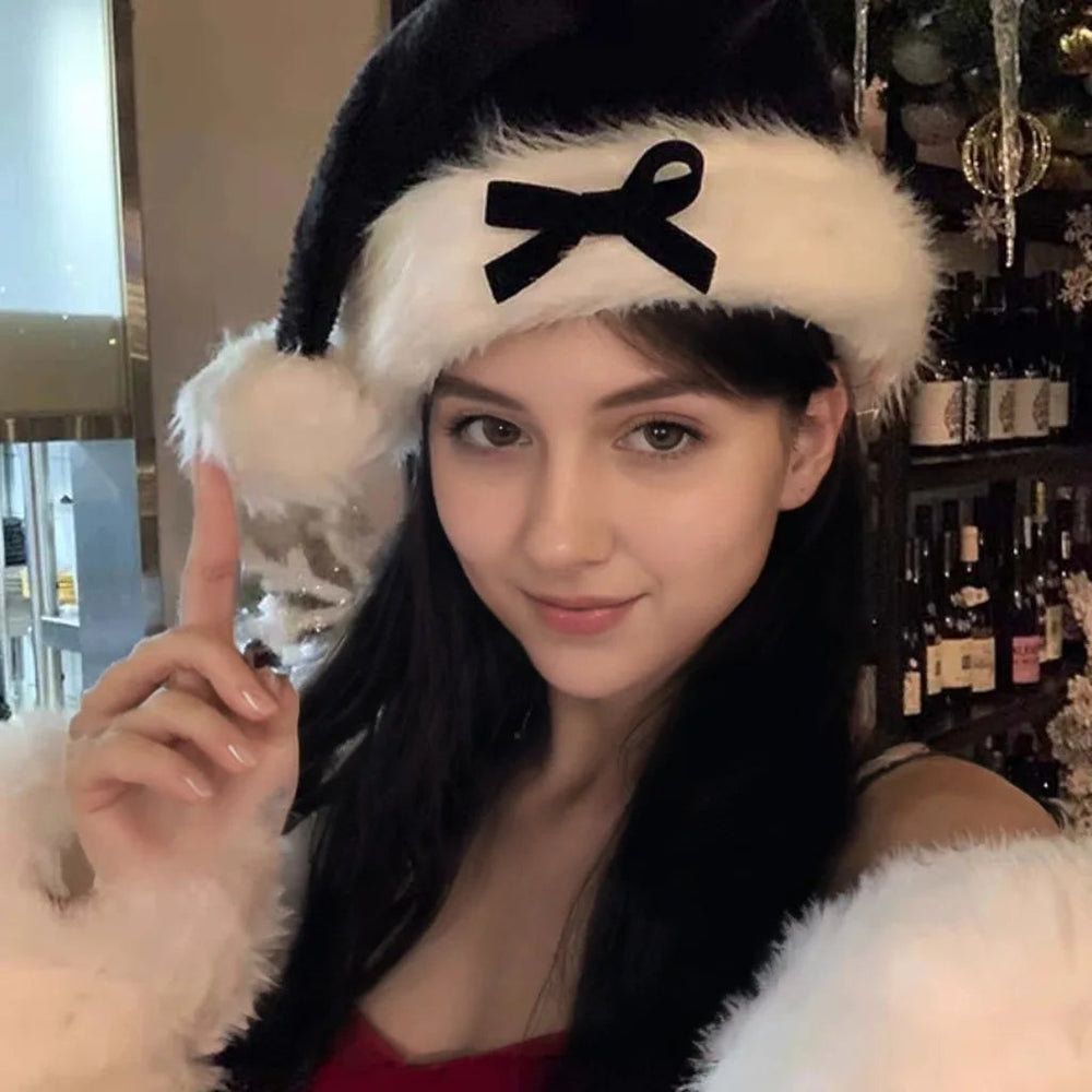 Plush Christmas Santa Claus Cosplay Winter Party Hat Black / 30X40Cm Hat-L