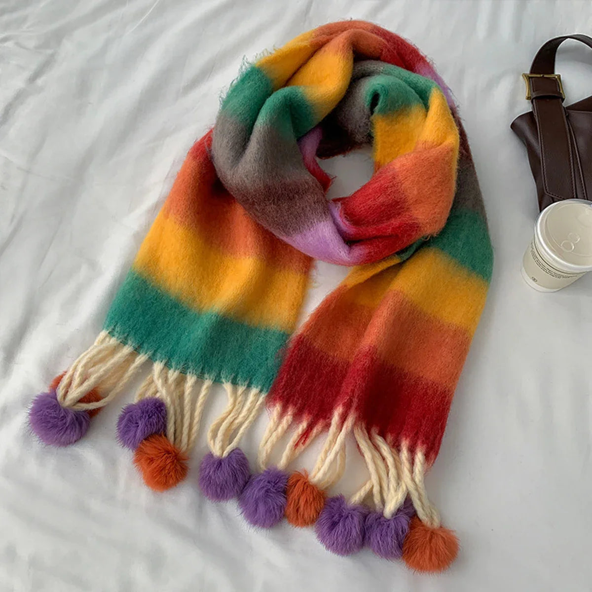 Cashmere Thick Warm Blanket Colorful Plaid with Long Tassels Soft Wrap Scarf