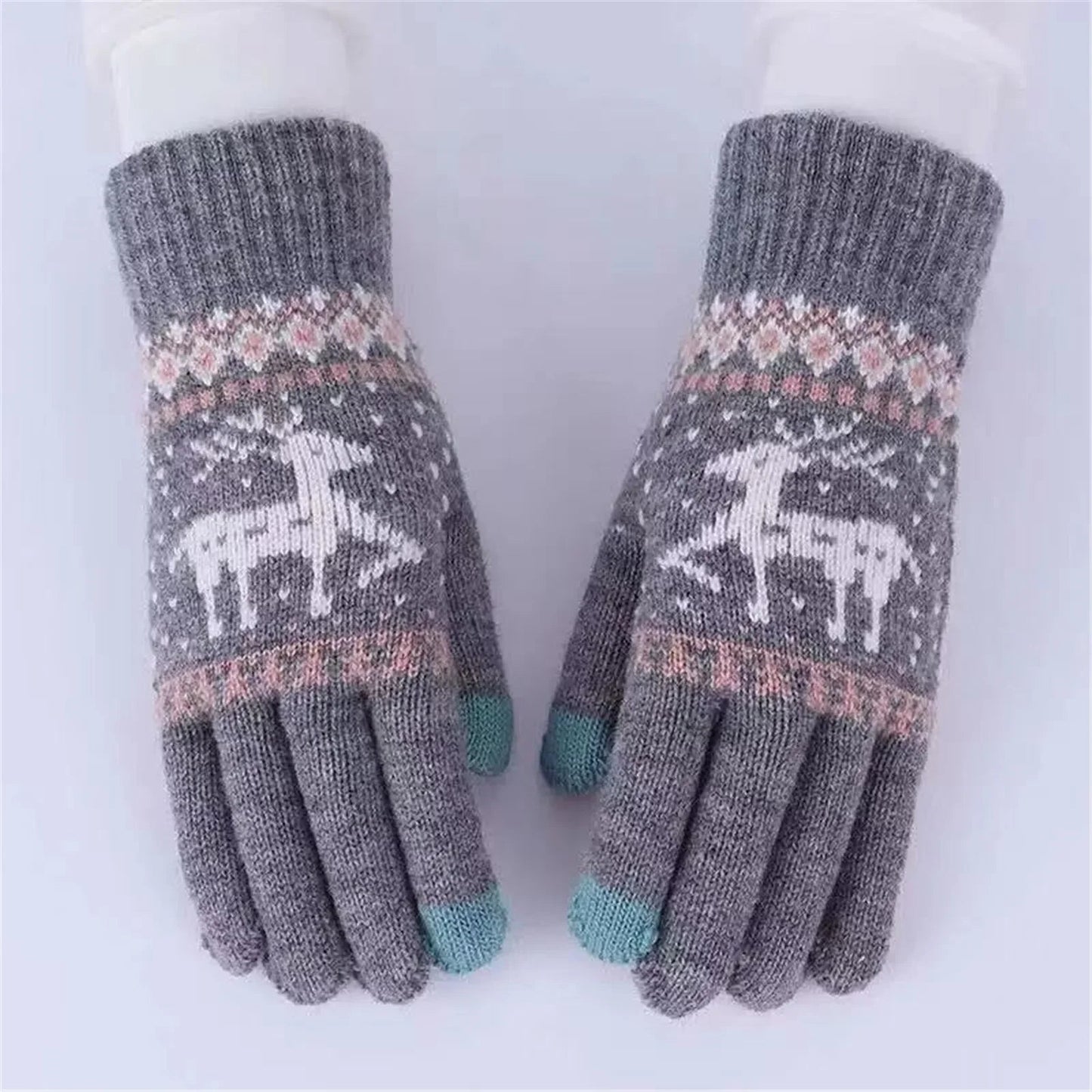 Plush Winter Warm Cycling Anti-cold Christmas Deer Knitted Touchscreen Gloves