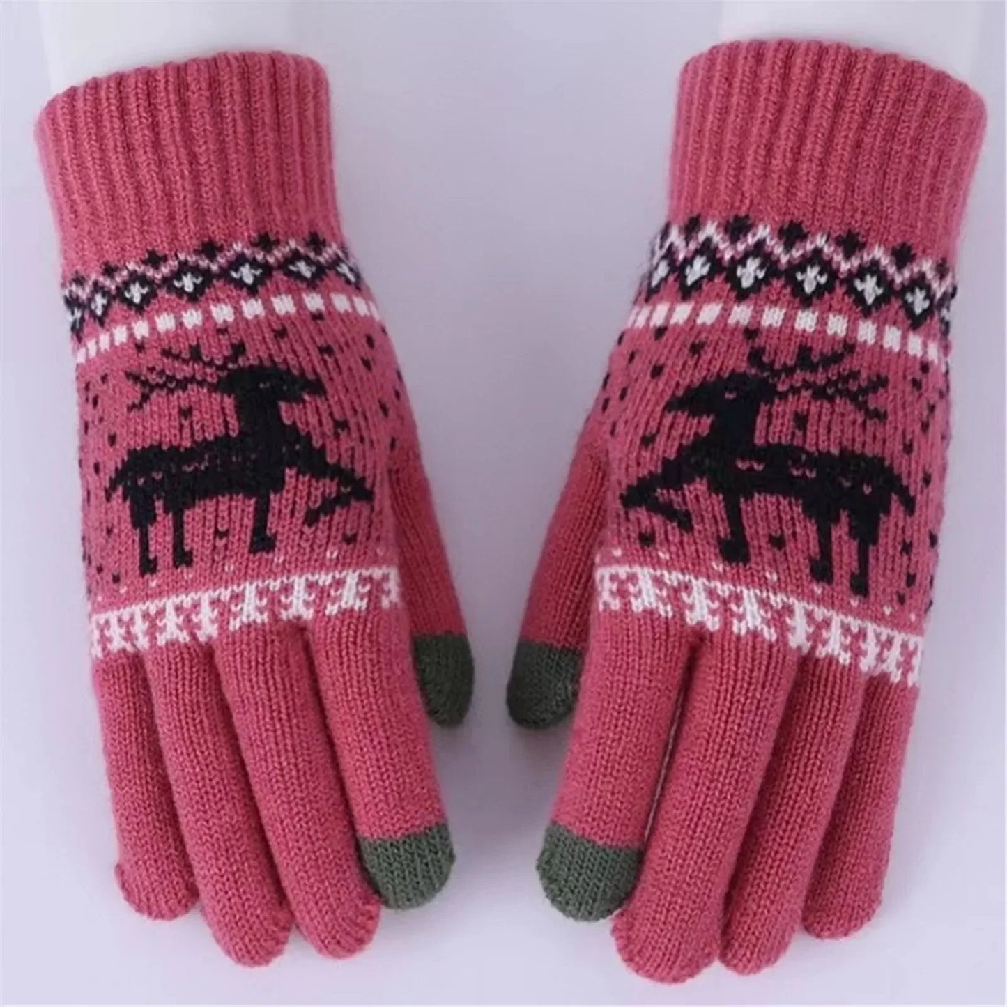 Plush Winter Warm Cycling Anti-cold Christmas Deer Knitted Touchscreen Gloves