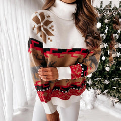 Winter Christmas Print Knitted Casual Long Sleeve Ugly Women Sweater Brown / S Sweaters-L