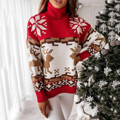 Winter Christmas Print Knitted Casual Long Sleeve Ugly Women Sweater Red / S Sweaters-L