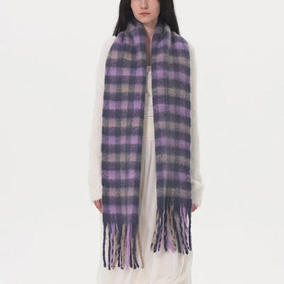 Winter Warm Cashmere Fashion Purple Gray Gradient Plaid Scarf