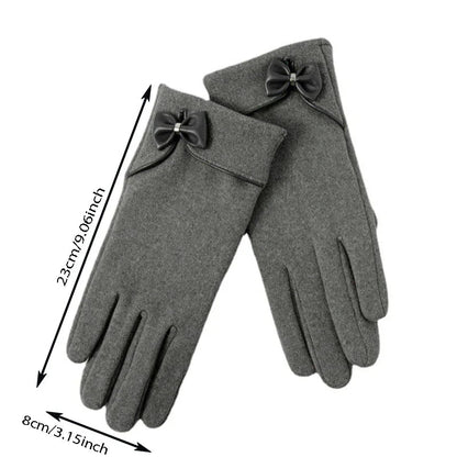 Christmas Cycling Gloves with Velvet Lining and Bow Detail