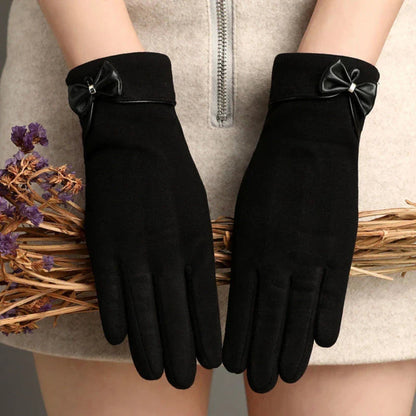 Christmas Cycling Gloves with Velvet Lining and Bow Detail