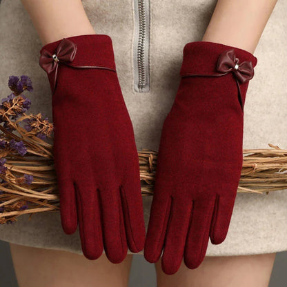 Christmas Cycling Gloves with Velvet Lining and Bow Detail