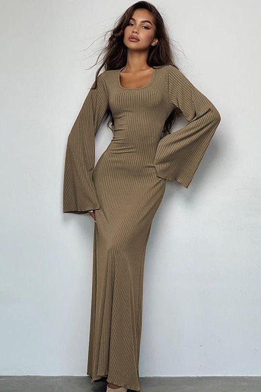 U-neck back tie maxi dress