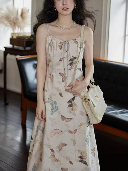 Forest-Style Fitted Halter Dress