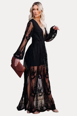 V-Neck Embroidery Lace Long Dress