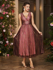 Deep V Plunge Waist Strap Dress Elegant Dress