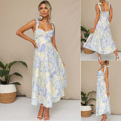 Slim Fit Waist V-neck Mid-length Dress