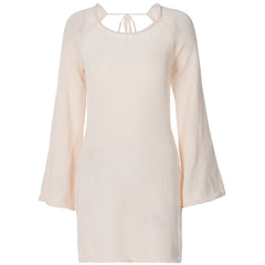 Solid Color Woolen Bell Sleeve Loose Backless