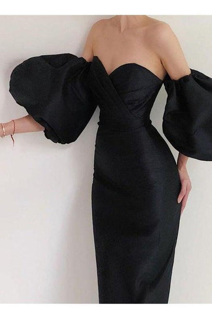 Shoulder-wrapped chest puff sleeve dress