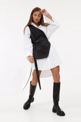 PU leather black lace-up dress