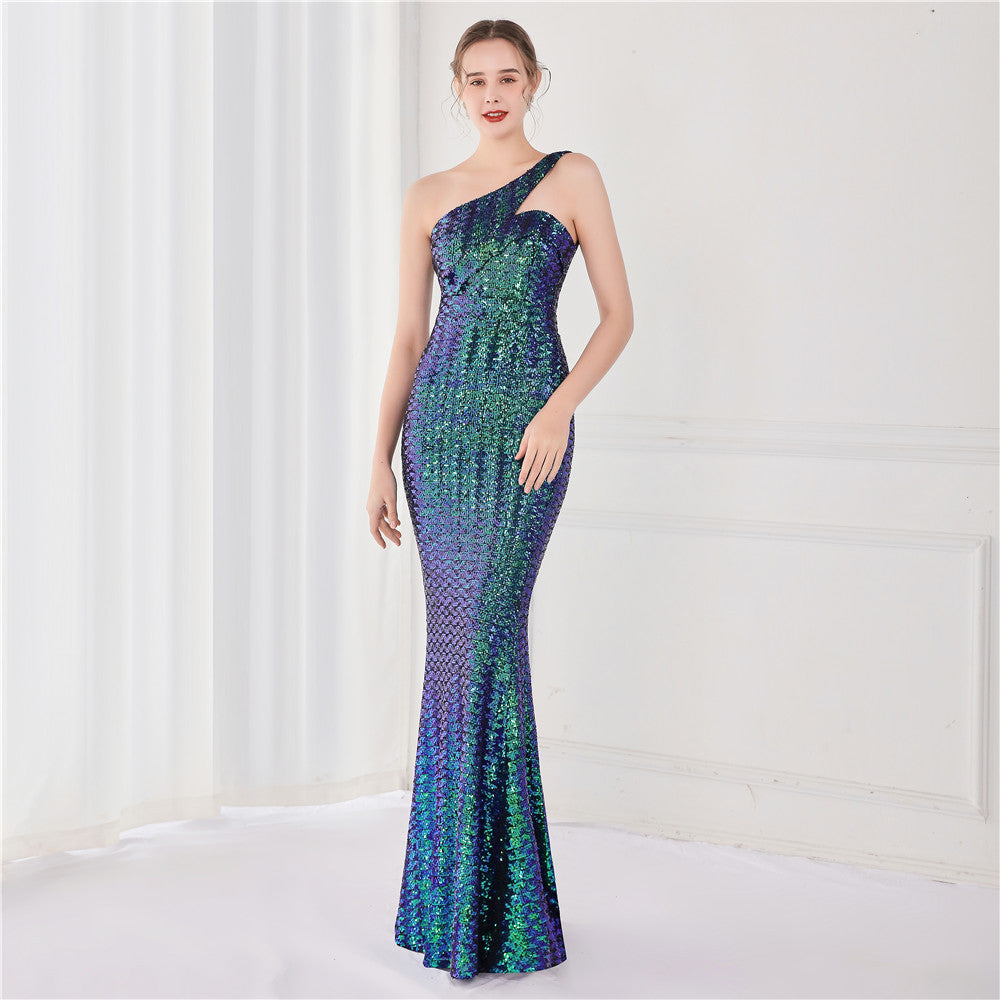 Victoria Formal One-Shoulder Charming Sequined Fishtail Dress