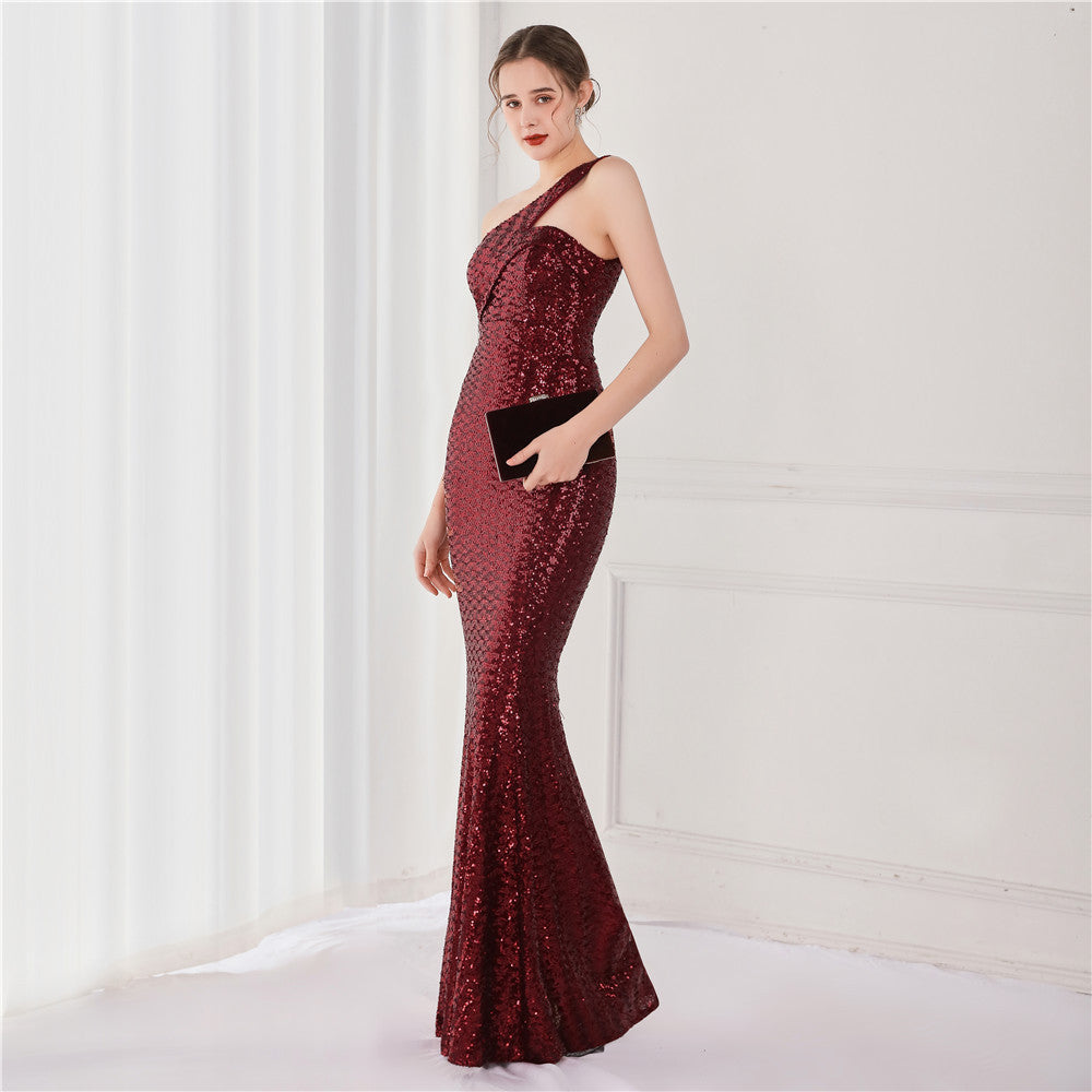 Victoria Formal One-Shoulder Charming Sequined Fishtail Dress