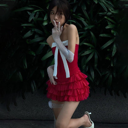 Bowknot vest and lotus leaf skirt suit