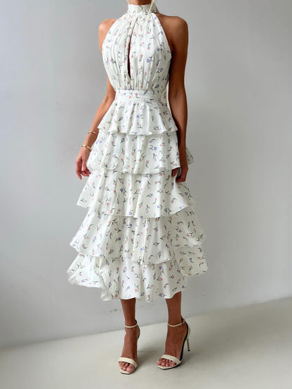 Sleeveless Hollow Floral Layered Dress