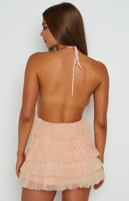 Plunge Neckline Halter Open Back Mini Dress