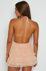 Plunge Neckline Halter Open Back Mini Dress