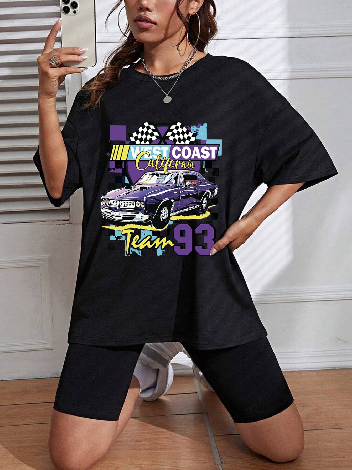 Loose Letter Car Print Simple Top