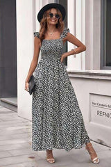 Olive Floral Square Collar Dress