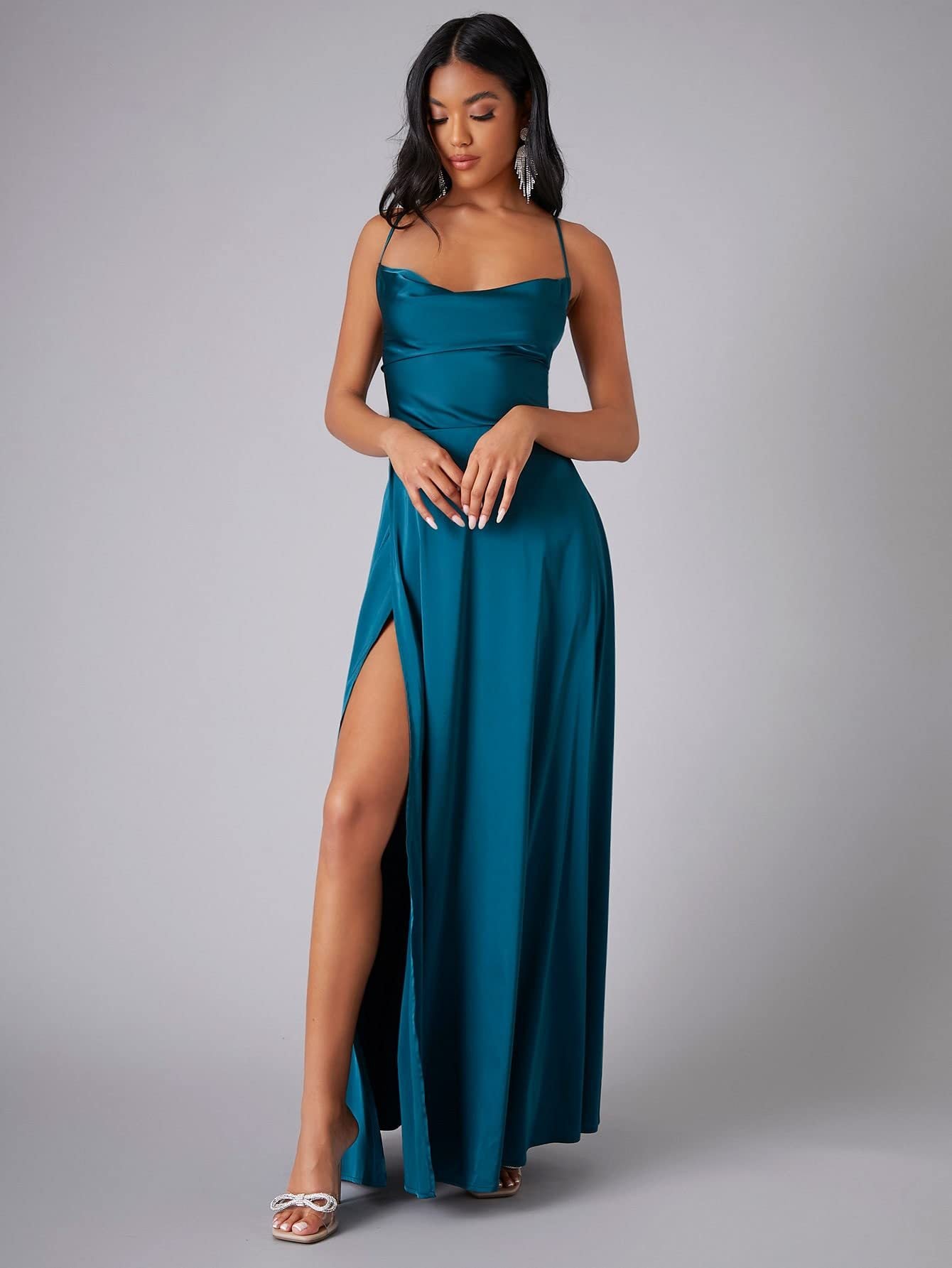 Lola High Stylish Slit Satin Dress