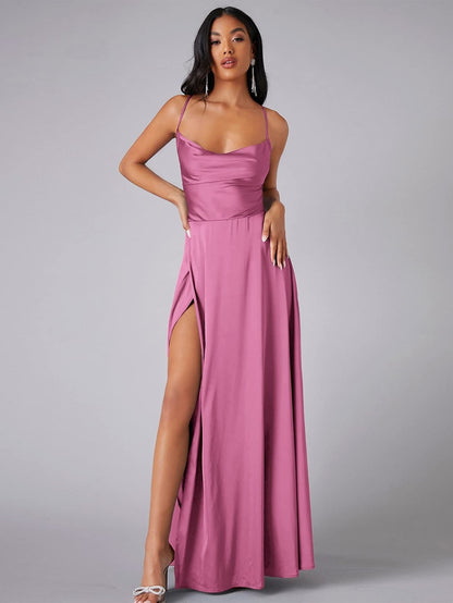 Lola High Stylish Slit Satin Dress