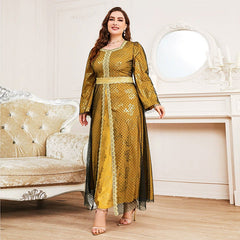Plus Size High Waist Loose Long Sleeve Mesh A line Dress