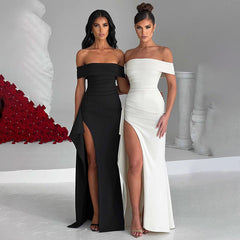 off Shoulder Dress Waist Dress Slit Dress