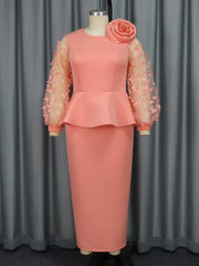 Party Cocktail Pink DressSee through Sleeve High Waist Dress