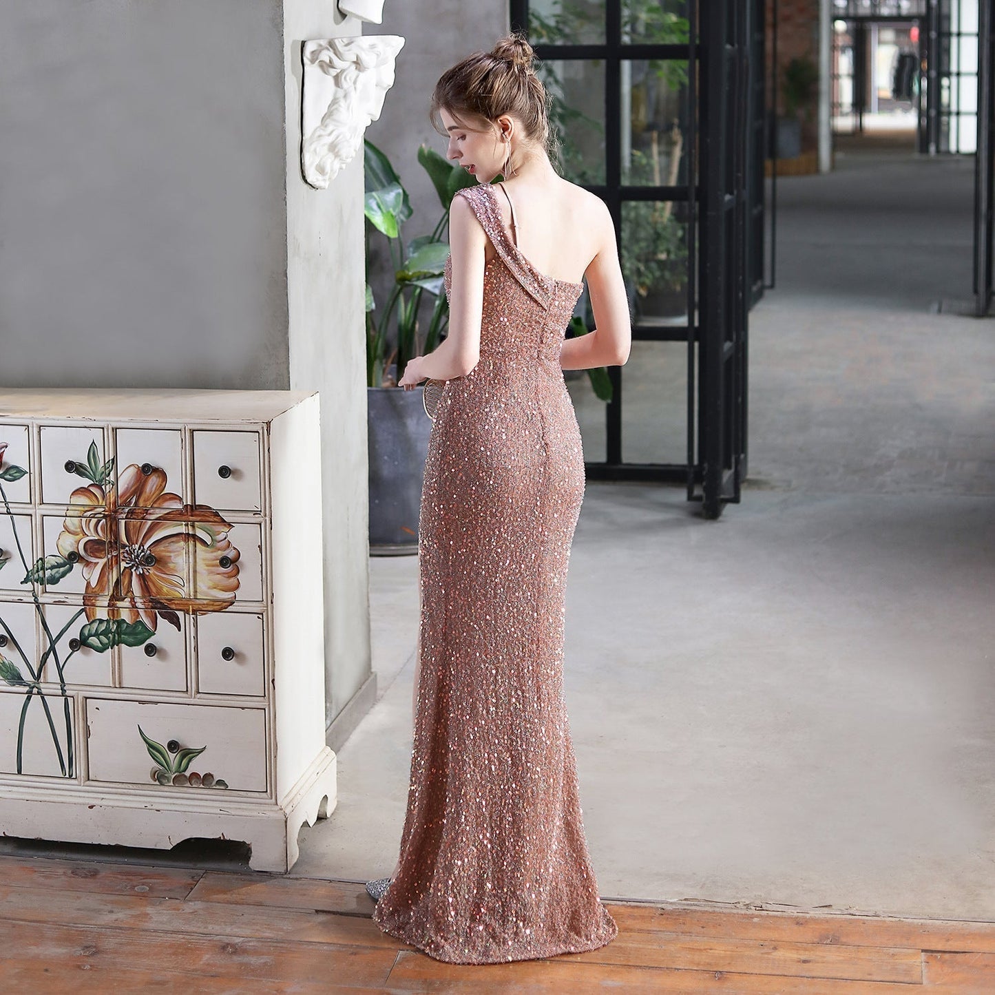 Mile one-shoulder bright Charming sequined formal dress