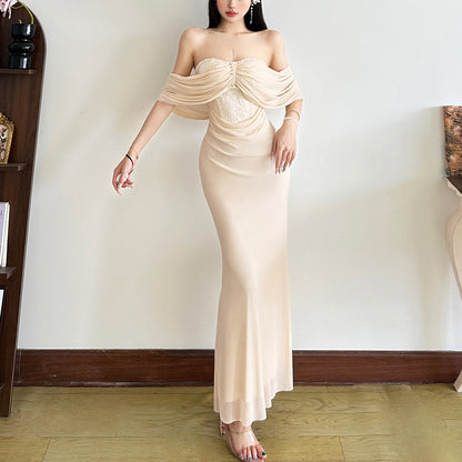 Off-the-shoulder flowing evening dress