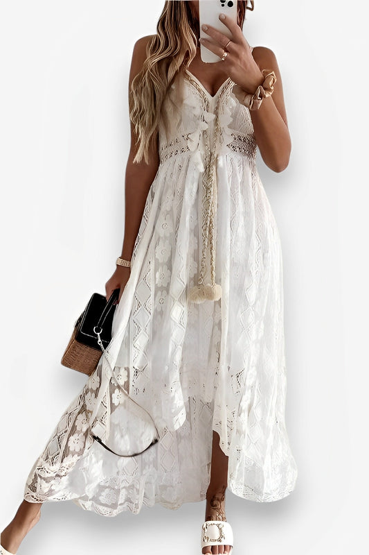 Lace Suspender white Midi Dress