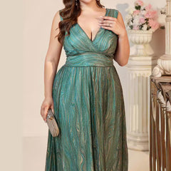 Plus Size Deep V Plunge Girdle Suspender Maxi Dress Elegant Dress