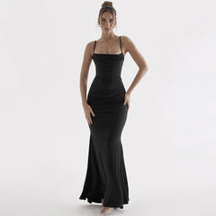 Elegant Slim Fit Suspender Fishtail Swing Dress