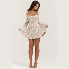 Fall GracefulSlim Fit Lace Bell Bottom Long Sleeve Tied A line