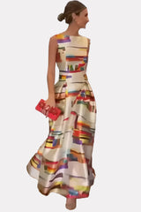 Printed Waist Slim Fit Sleeveless Casual Dress