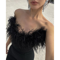 Tube Top Dress V-neck Woolen Fishtail Swing Dress